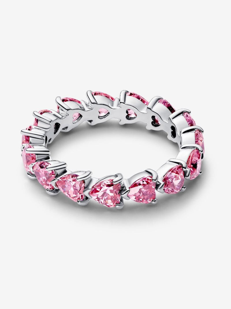 Anel Eternity Fila De Coracoes Rosa