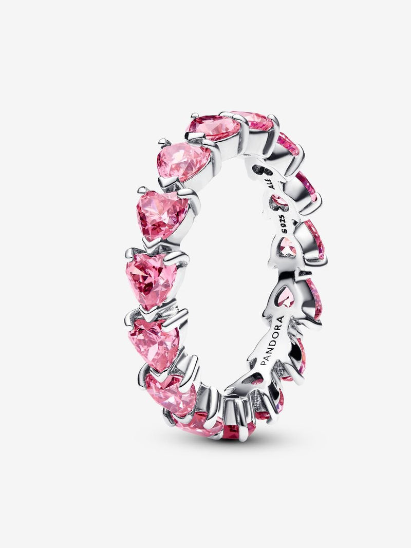 Anel Eternity Fila De Coracoes Rosa