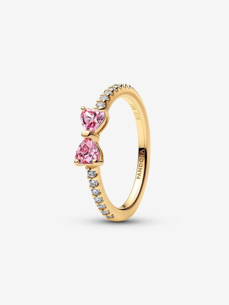 Anel Dourado de Laço Rosa Cintilante