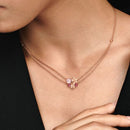 Colar de Corrente Dupla de Flor de Pêssego Rosa -