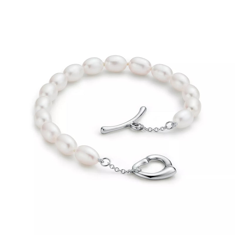 Pulseira de Pérola de Coração Aberto