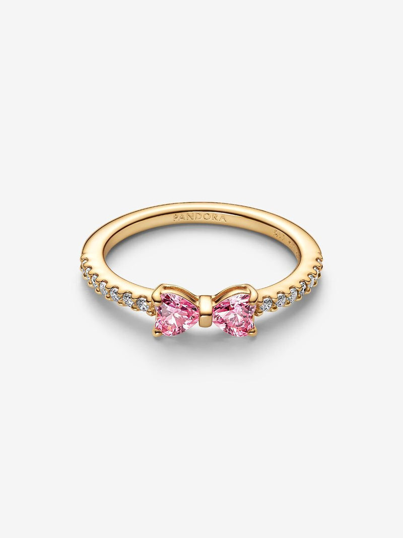 Anel Dourado de Laço Rosa Cintilante