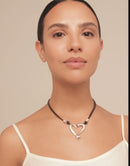 Colar 2 Tiras de Couro e Coração